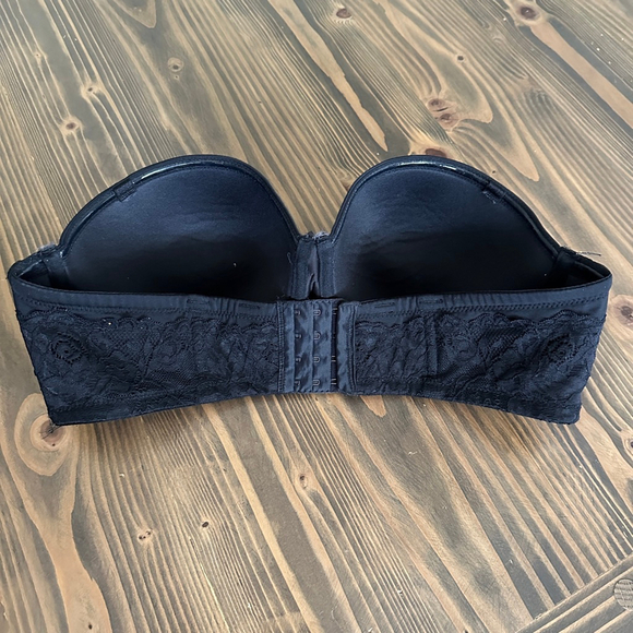 Women's Torrid Curve Black Strapless Push-Up Bra 38DD Lace Trim Silicone Grip - Picture 4 of 8